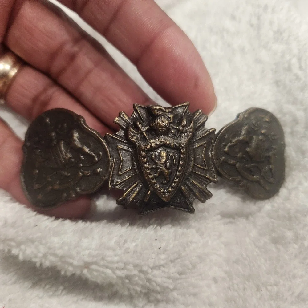 Vintage Bronze Heraldic‎ Crest Hair Barrette Medieval Lion Shield Knight Gothic